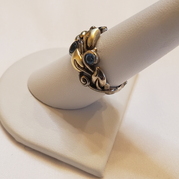 18kt Gold and SILVER Barbara Bixby Vine and Leaf Topaz ring size 7.5 - Picture 2 of 11